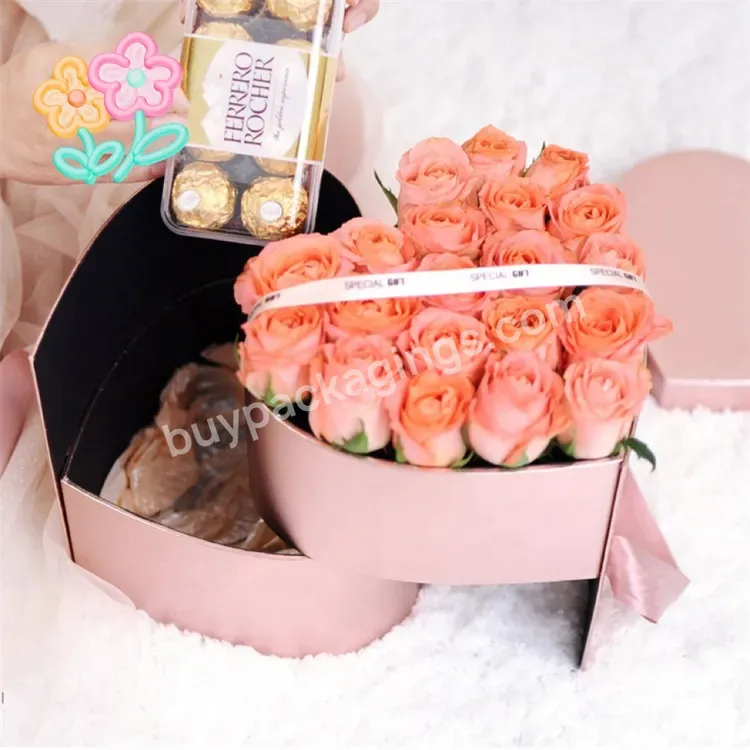 Sim-party Creative Rose Gold Bouquet Floral Surprise Gift Boxes Double Layer Rotating Heart Flower Box