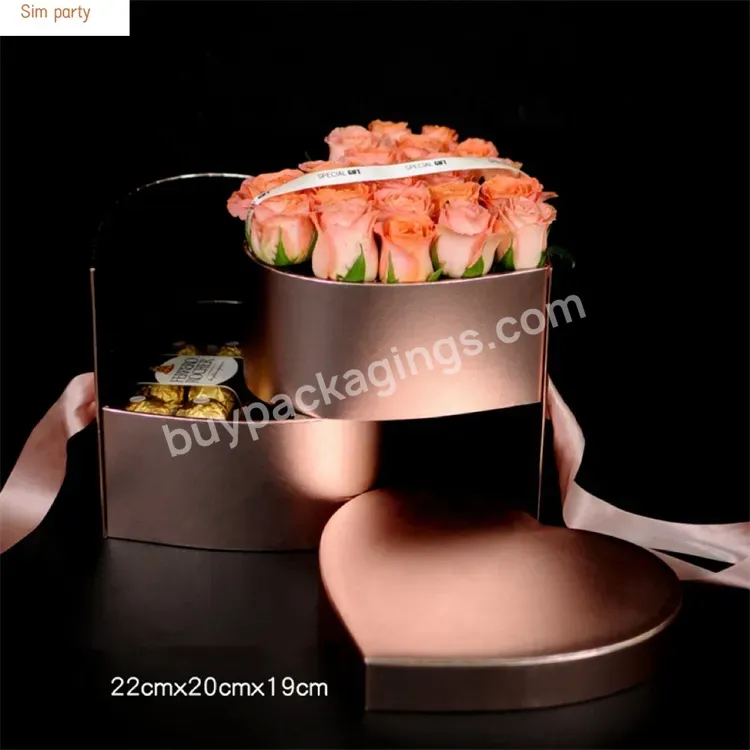 Sim-party Creative Rose Gold Bouquet Floral Surprise Gift Boxes Double Layer Rotating Heart Flower Box