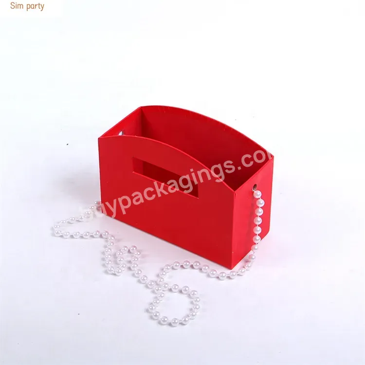 Sim-party Custom Floral Paper Gift Handle Bead Rose Basket Flower Packaging Gift Box Guangzhou Wholesale