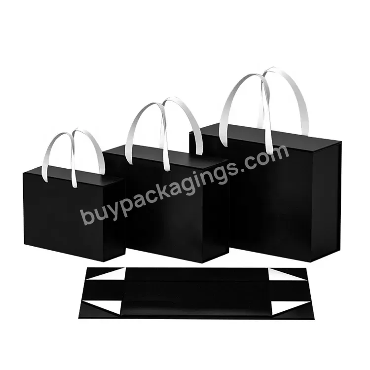 Sim-party Custom Logo Black Paper Luxury Gift Box Magnetic Folding Box Packaging With Handle For Clothes