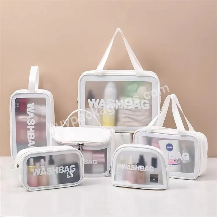 Sim-party Custom Logo Portable Transparent Waterproof Glitter Pvc+pu Cosmetic Makeup Bag