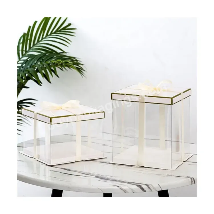 Sim-party Customized Fancy Wedding Baking 6 8 10 Inch Clear Dessert Box White Square Clear Cake Boxes Tall