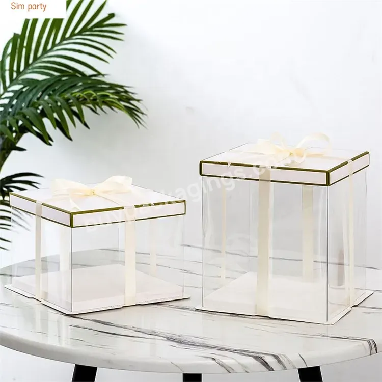 Sim-party Customized Fancy Wedding Baking 6 8 10 Inch Clear Dessert Box White Square Clear Cake Boxes Tall