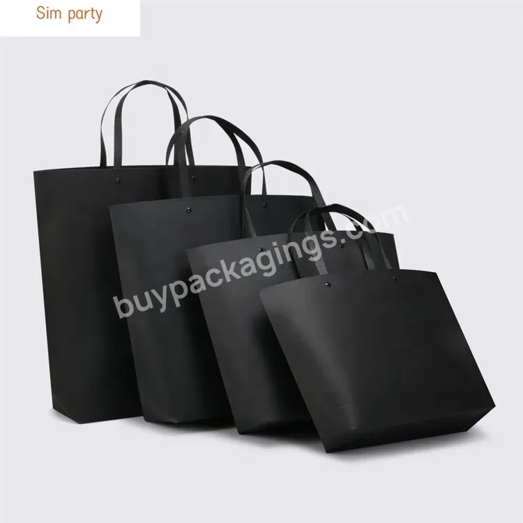 Sim-party Customized Logo Hot Stamp Clothing Retail Shopping Bag Black Gift Bags Paper Bag With Logo