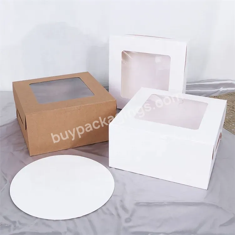 Sim-party Customized Pizza Square Window Pastry Takeaway Boxes White Kraft Paper Foldable Cake Box