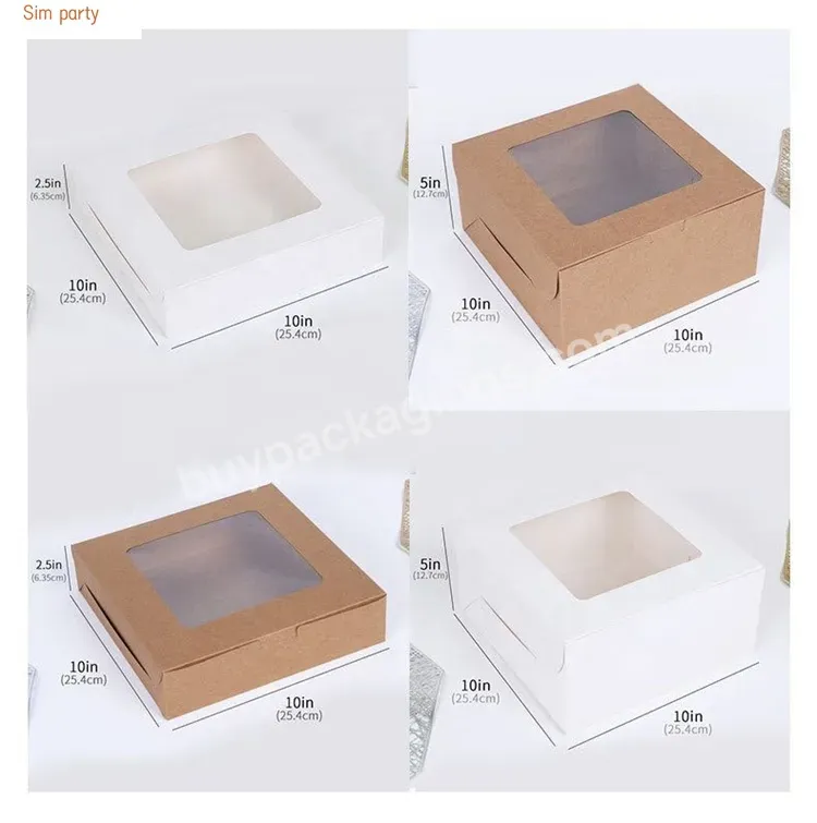 Sim-party Customized Pizza Square Window Pastry Takeaway Boxes White Kraft Paper Foldable Cake Box