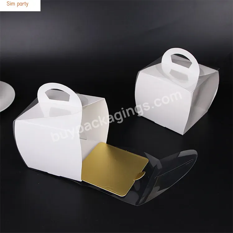 Sim-party Customized Square Clear Pastry Board White Mousse Slice Boxes Handle Cake Box Window