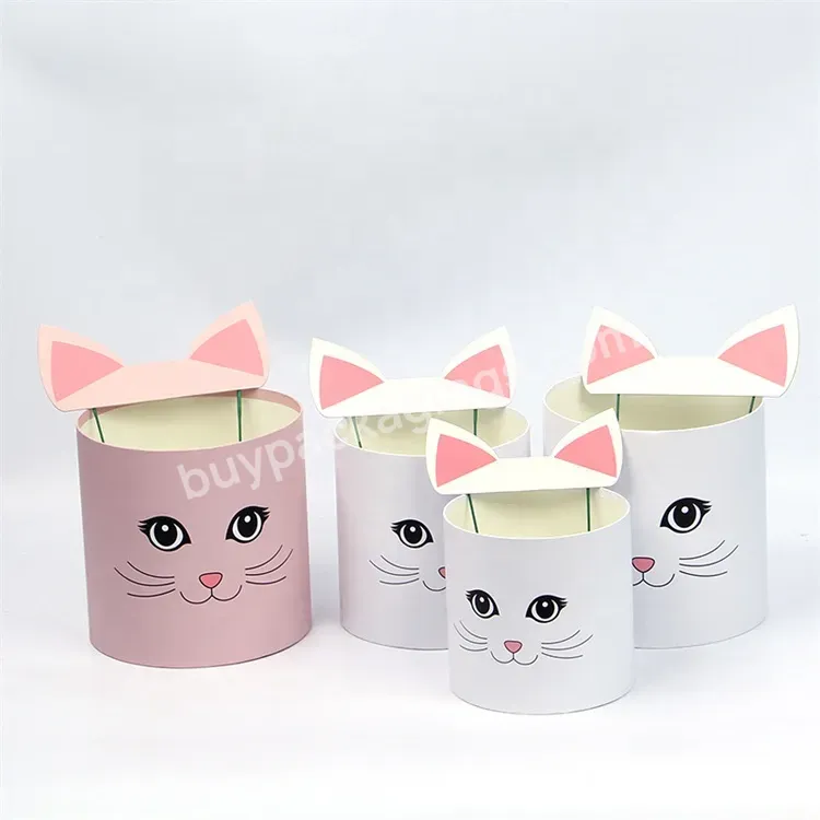 Sim-party Cute Candy Gift Cat Floral 3pcs Hug Bucket Everlasting Roses Flower Preserved In Round Box