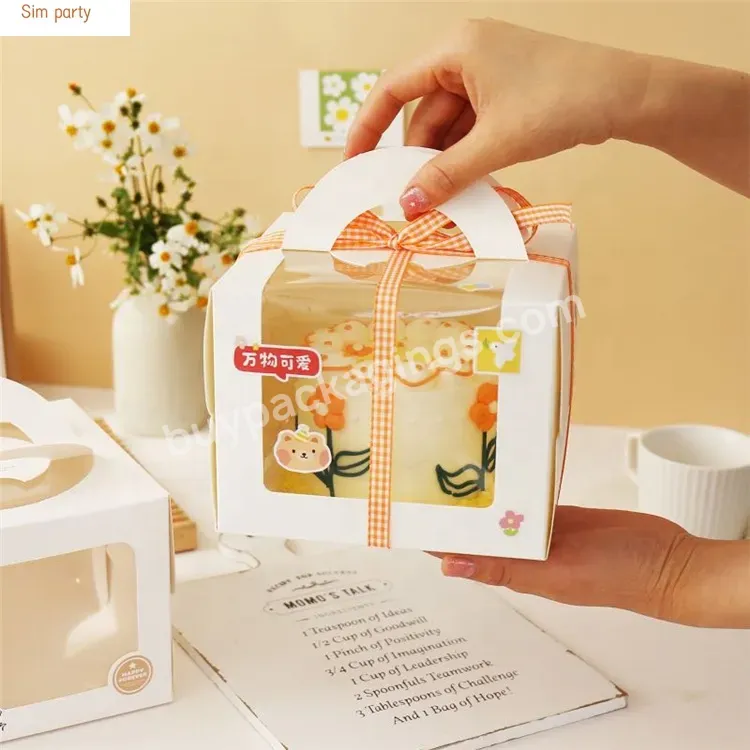 Sim-party Cute Dessert Cartoon 4 Inch Mousse Packing Boxes Cake Box With Window And Handle