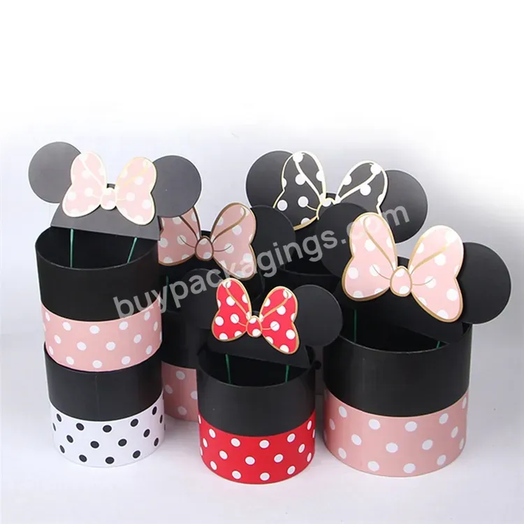 Sim-party Cute Kids Chocolate 3pcs Gift Minnie Bowknot Rose Round Paper Bucket Flower Bouquet Box Mickey