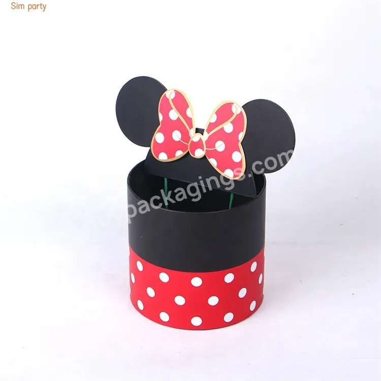 Sim-party Cute Kids Chocolate 3pcs Gift Minnie Bowknot Rose Round Paper Bucket Flower Bouquet Box Mickey