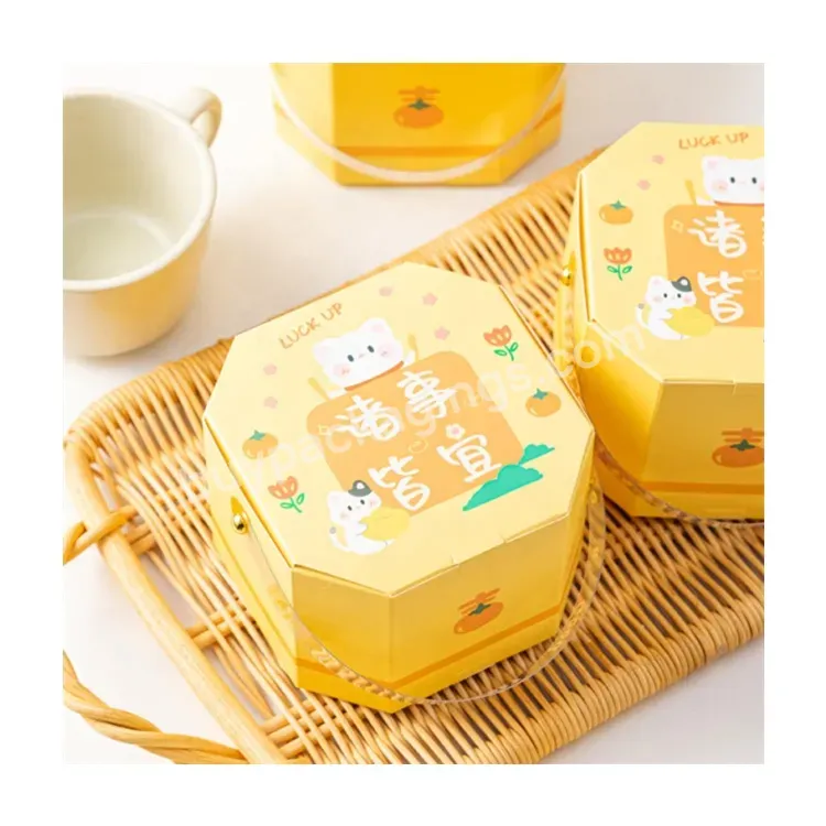 Sim-party Cute Kids Yellow Octagon Gift Snack Pet Handle Candy Sweet Paper Boxes Biscuit Box