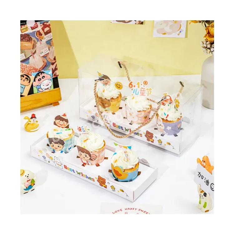 Sim-party Cute Plastic Muffin Clear Children's Day Party 3 Cupcake Package Handle Box For Cup Cake