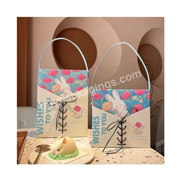 Sim-party Cute Rabbit Gift Food Handle Paper 4 6 Egg Yolk Puff Boxes Mooncake Packaging Box 2023