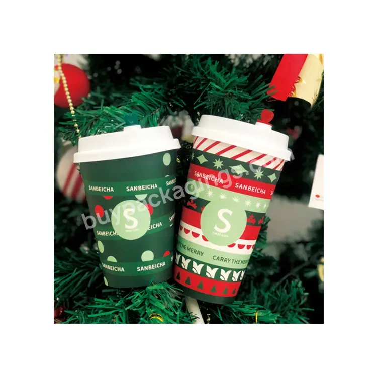 Sim-party Double Wall Christmas Hot&cold Juice Tea Coffee 400ml/500ml Drink Takeaway Guangzhou Paper Cup With Lid