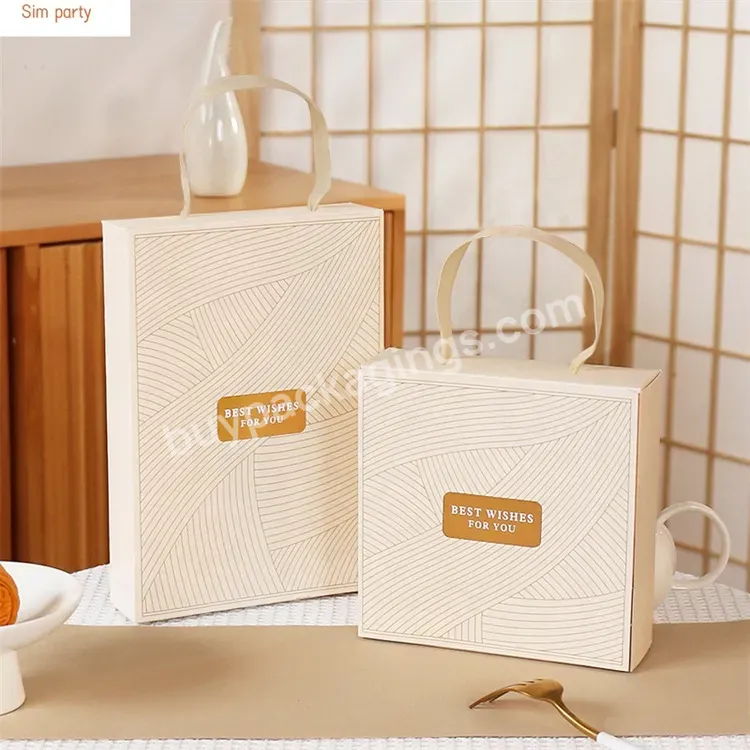 Sim-party Empty Foldable Cookie Bakery Paper Gift Handle White 4 6 Egg Yolk Puff Boxes Soft Mooncake Box