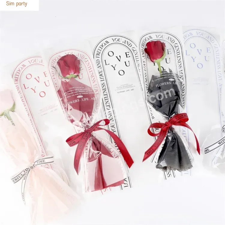 Sim-party Factory Bouquet Floral Kraft Paper Simple Valentine Flower Bags Clear Single Rose Opp Bag