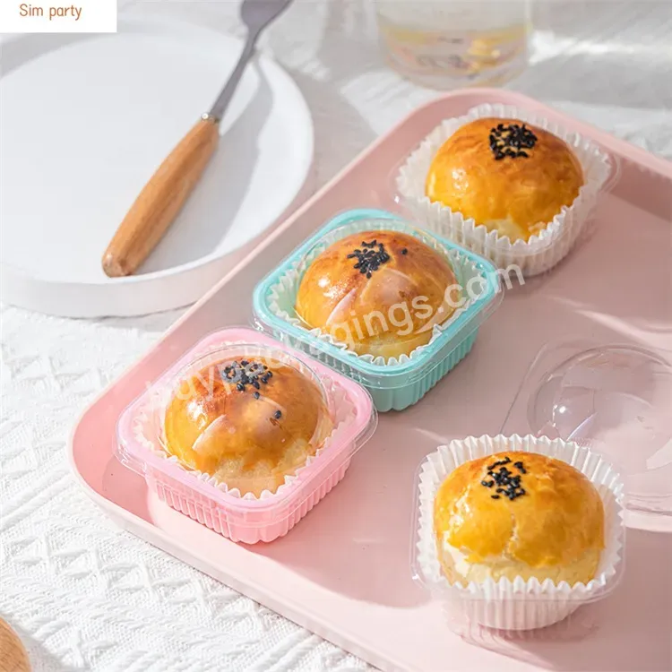 Sim-party Factory Pink Blue Pastry Tray Plastic Egg Yolk Puff Clear Lid Boxes Moon Cake Single Box