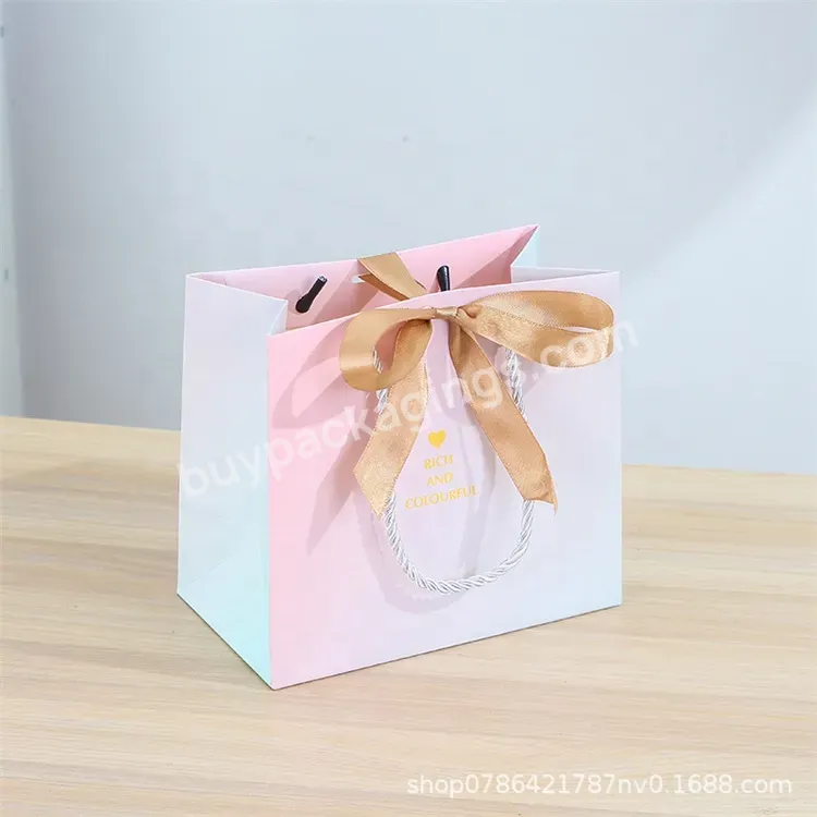 Sim-party Factory Supply Gradient Bow Ribbon Clothing Shopping Bag Gift Paper Bags Custom Logo