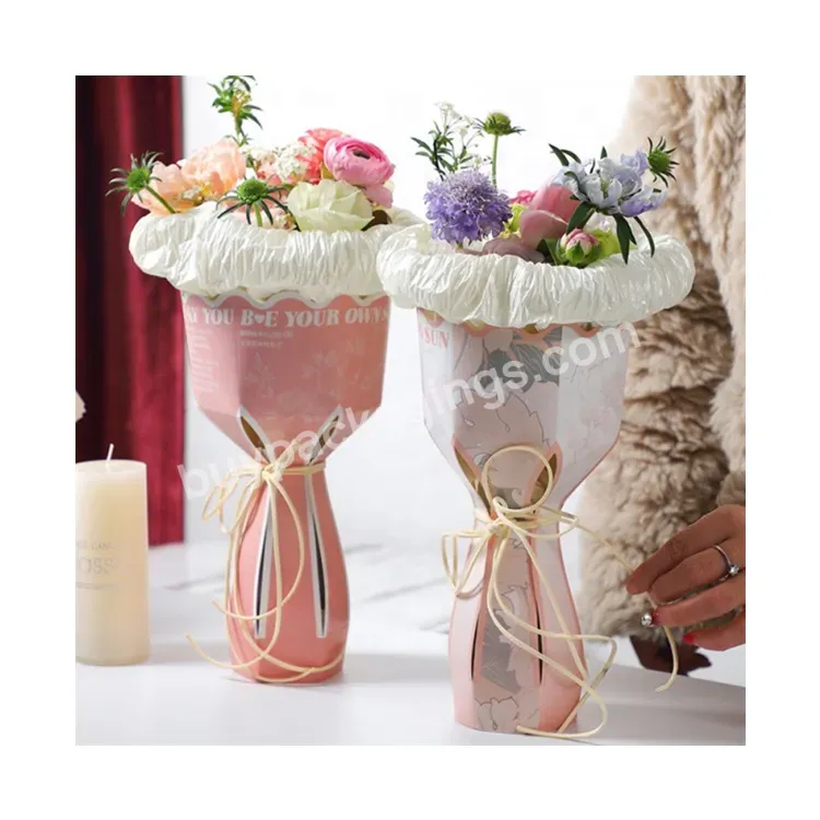 Sim-party Factory Valentine Pink Rose Handle Bouquet Floral Box Cardboard Flower Arrangement Gift Box