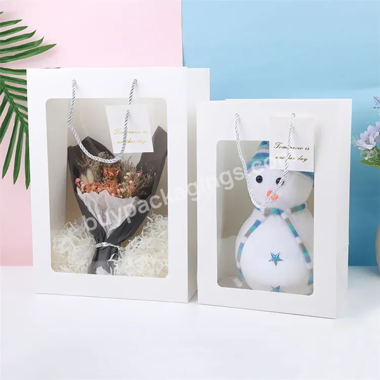 Sim-party Fancy Cardboard Transparent Window Wedding Gift Box Custom Paper Gift Bags Flower Bags