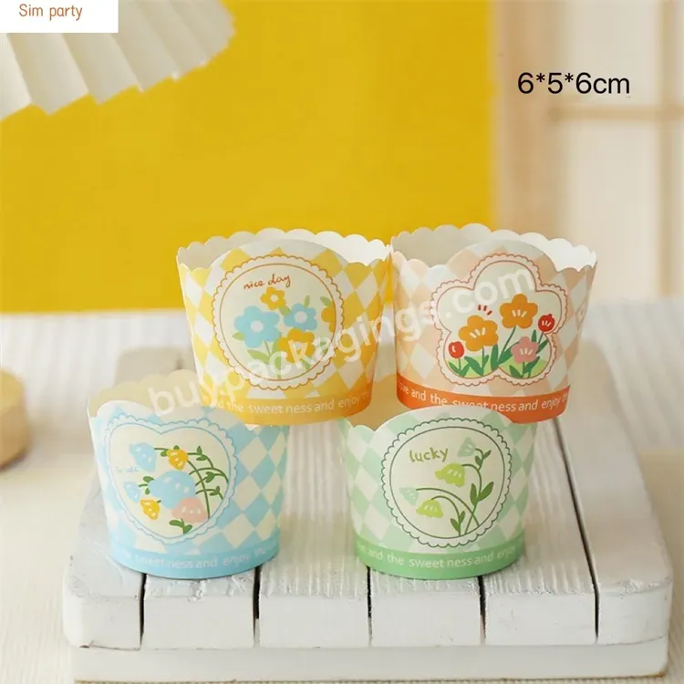 Sim-party Fancy Cute Cartoon Mini Dessert Bakery Tray Oven Paper Muffin Cup Round Cupcake Box