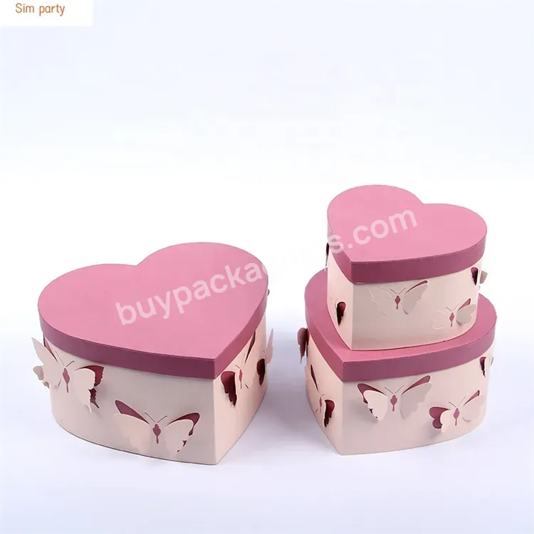 Sim-party Fancy Heart Chocolate Butterfly Hollowed Out Rose Candy Box 3d Paper Flower Gift 3 Boxes Set