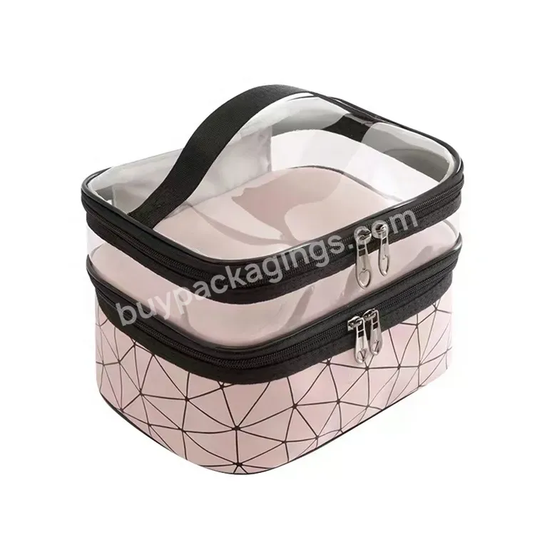 Sim-party Fashion Design Pu+pvc Double Layer Clear Brush Organizer Travel Cosmetic Bag Set With Internal Elastic Stripes - Buy Cosmetic Organizer,Toiletry Cosmetic Bag Sets,Beach Bag Set.