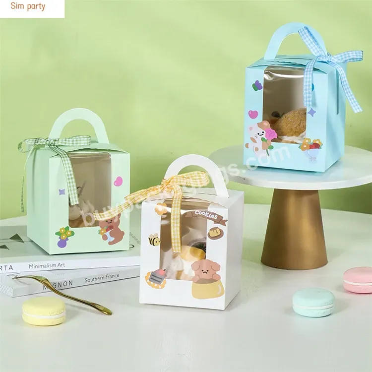 Sim-party Favor White Green Blue Window Puff Handle Mini Cupcake Boxes Single Muffin Cake Box