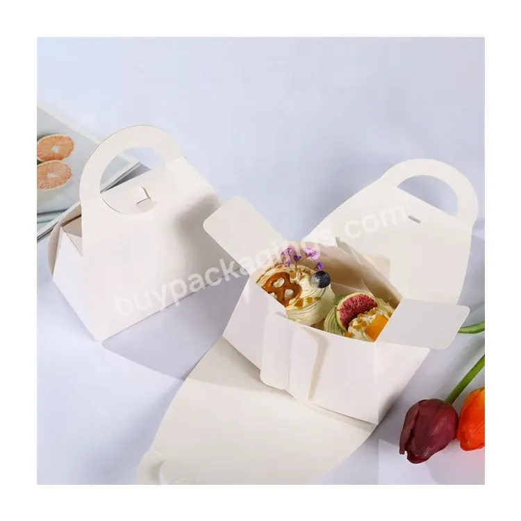 Sim-party Fold Mousse Slice Packing Small Paper Cupcake Boxes Plain White Cake Box With Handle