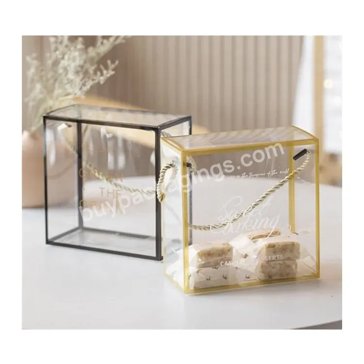 Sim-party Gold Black Luxury Custom Handle Biscuit Packaging Square Plastic Transparent Cookie Gift Boxes