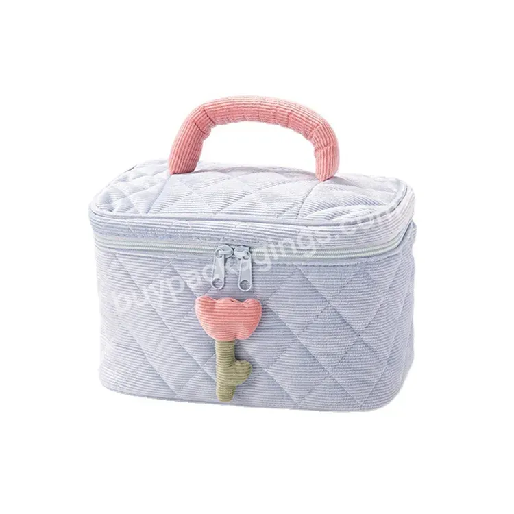 Sim-party Handle Cute Tulip Pattern Macaron Corduroy Metal Zipper Cotton Makeup Cosmetic Bag For Girl - Buy Corduroy Makeup Bag,Cotton Cosmetics Bags,Travel Makeup Bag.