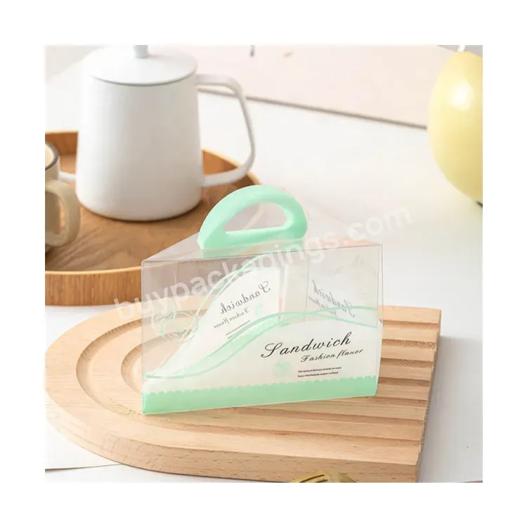 Sim-party Handle Green Triangle Dessert Plastic Clear Mousse Takeaway Boxes Cake Slice Shape Box