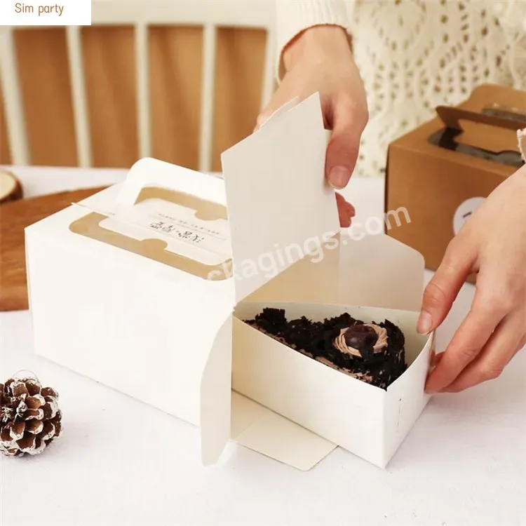 Sim-party Handle Mousse White Kraft Paper Chiffon Boxes Reusable Cake Box Cake Slice Containers