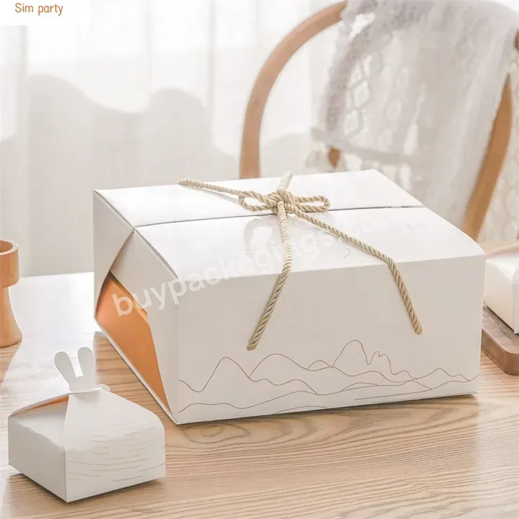Sim-party Handle Paper Pastry Luxury White 2 Layers 8 Egg Yolk Puff Gift Boxes Moon Cake Box 2022