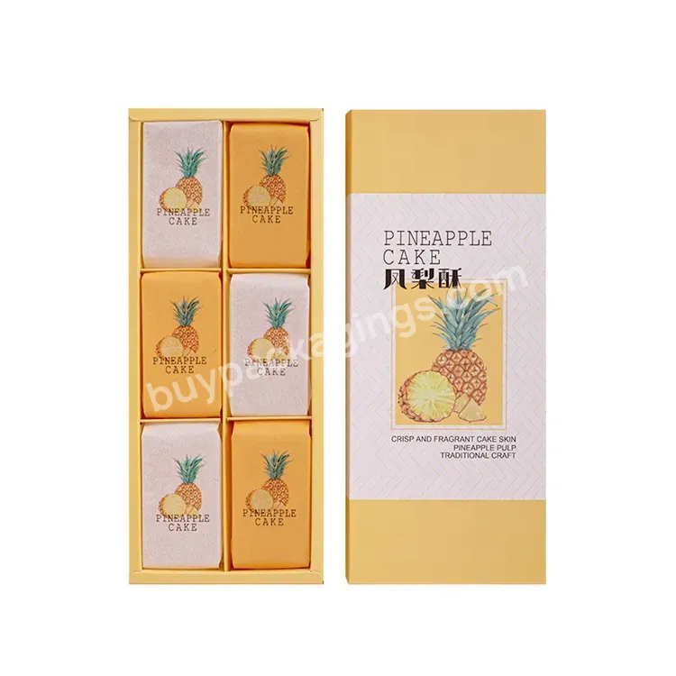 Sim-party Handmade Baking Base Yellow Paper Biscuit Boxes Luxury 6 8 Pineapple Cake Gift Box With Bag