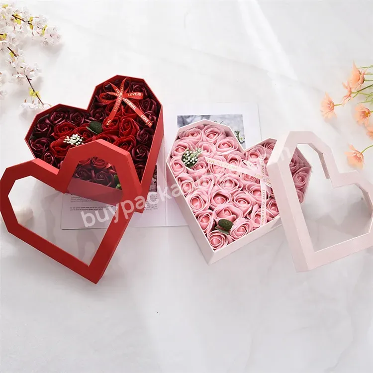 Sim-party Heart Shape Clear Lid Rose Flower Gift Box For Valentine Day Flower Box Packaging