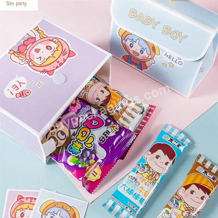 Sim-party Hot Sale Boys Girls Blue Purple Snack Handle Cute Candy Paper Boxes Kids Gift Box Cookie