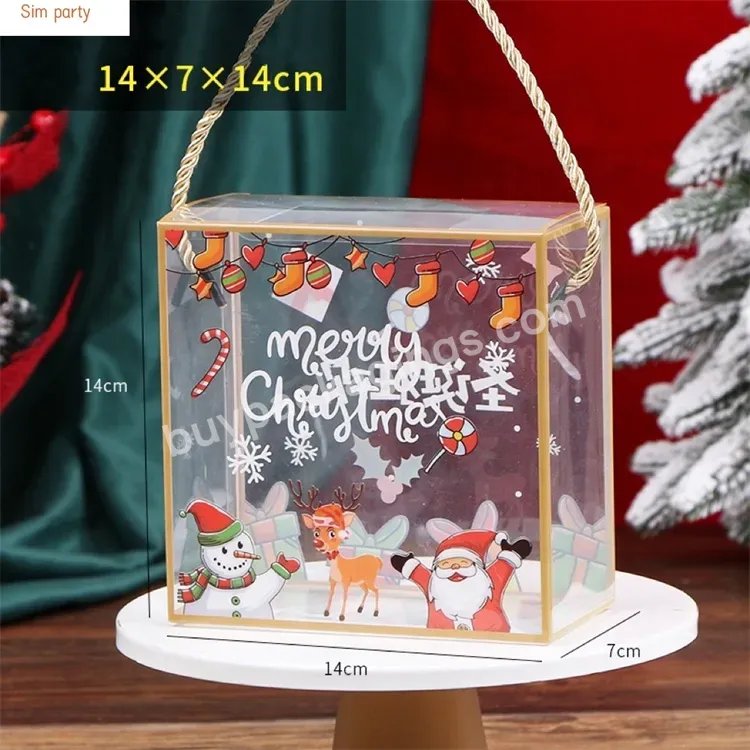 Sim-party Hot Sale Snack Candy Handle Transparent Biscuit Gift Boxes Plastic Christmas Cookie Box