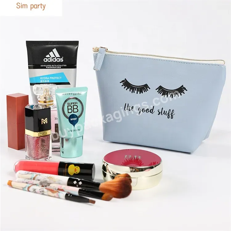 Sim-party Hot Sell Cartoon Creative Pu Beauty Makeup Retail Tote Cosmetic Bag With Letter Patches