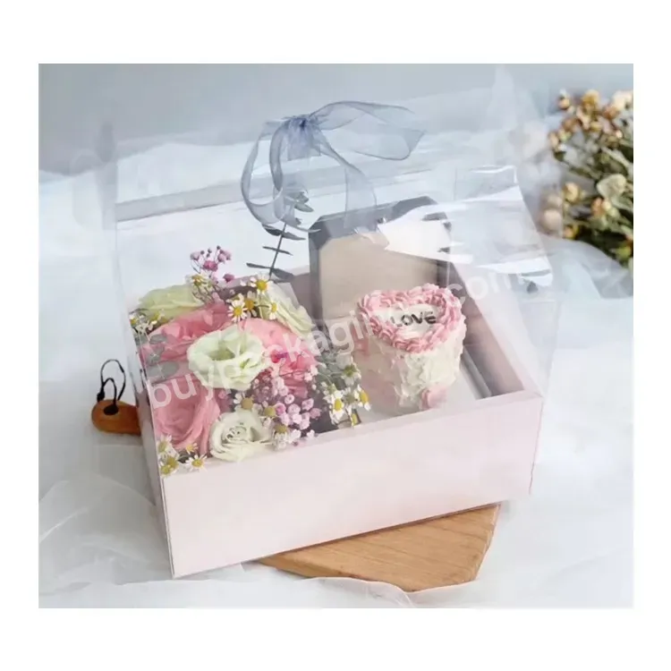 Sim-party Hot Selling Luxury Transparent Cake Gift Box Cake Gift Package Handle Flower Bouquet Paper Boxes