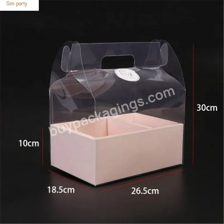 Sim-party Hot Selling Luxury Transparent Cake Gift Box Cake Gift Package Handle Flower Bouquet Paper Boxes