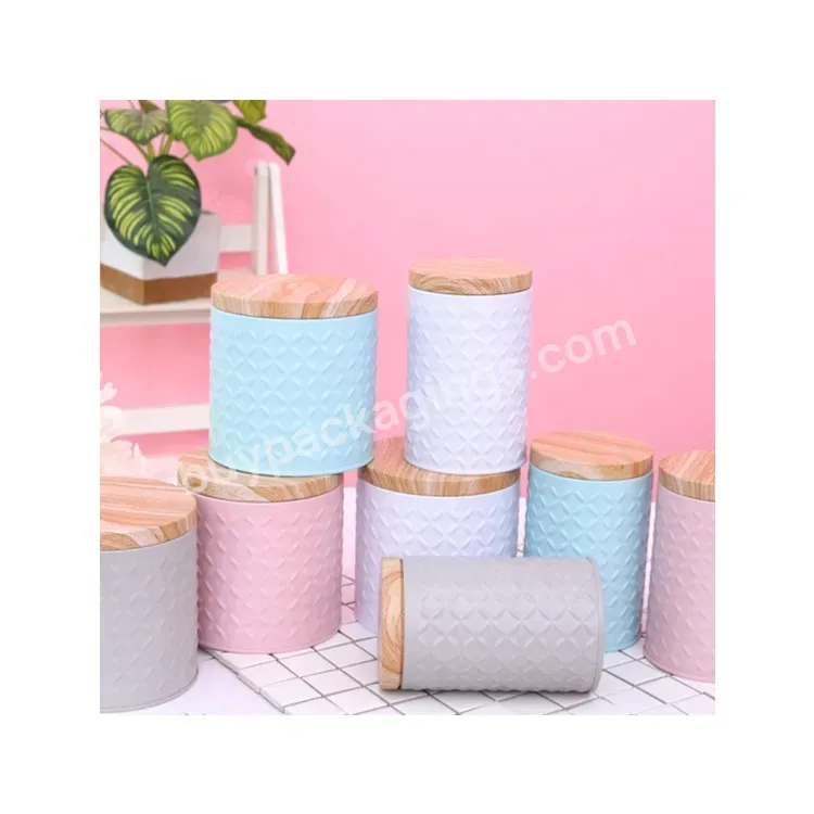 Sim-party Japanese Style Embossing Pattern Tea Candy Cookie Packaging Wooden Lid Round Tin Box