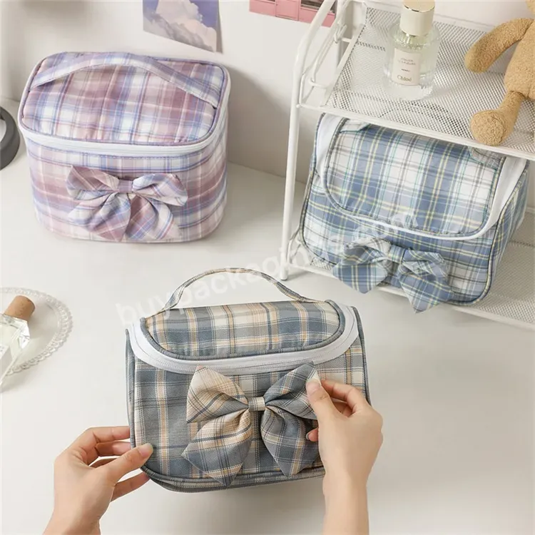 Sim-party Japanese Style Jk School Plaid Tartan Makeup Storage Bag Large Capacity Travel Cosmetic Bag - Buy Polyester Travel Cosmetic Bag,Women Cosmetic Bag,Japanese Tartan Makeup Bag.