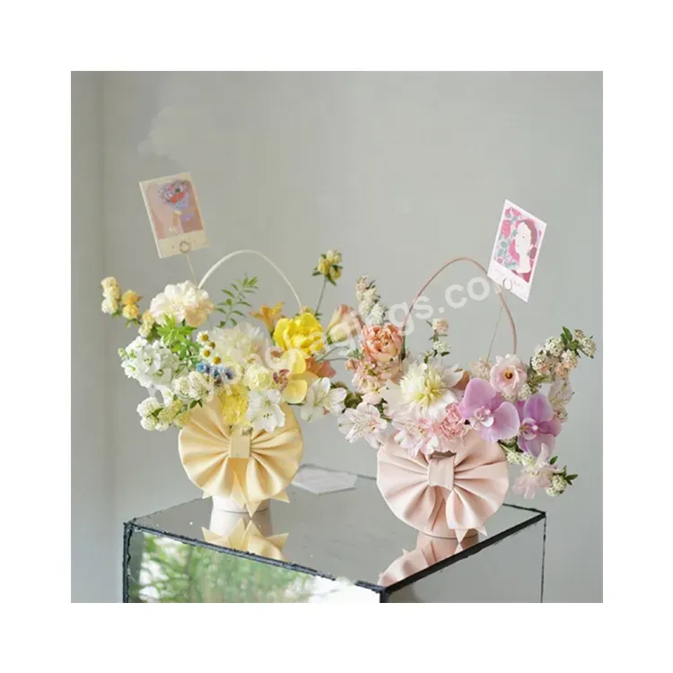 Sim-party Korean Florist Big Bow Waterproof Bouquet Bucket Boxes Round Flower Gift Paper Box With Handle