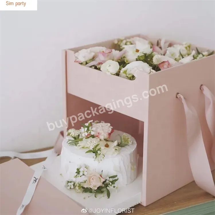 Sim-party Large Pink Surprise Gift Handle 2 Layers Bouquet Arrangement Boxes Box For Flowers And Cakes