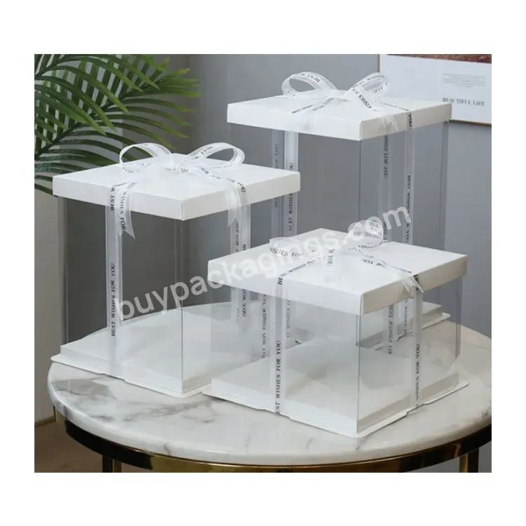 Sim-party Logo Large Plastic Clear Gift 4 6 8 10 12 14 Inch Birthday Bakery Package Square Tall Clear Cake Box