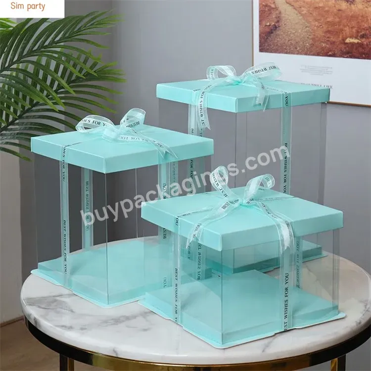 Sim-party Logo Large Plastic Clear Gift 4 6 8 10 12 14 Inch Birthday Bakery Package Square Tall Clear Cake Box