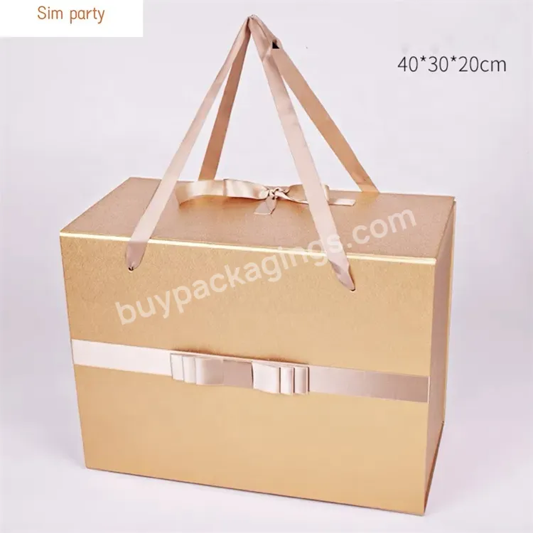 Sim-party Luxury 16*12*8 Inch Wedding Dress Suit Ribbon Magnetic Wedding Gift Box Packaging With Handles