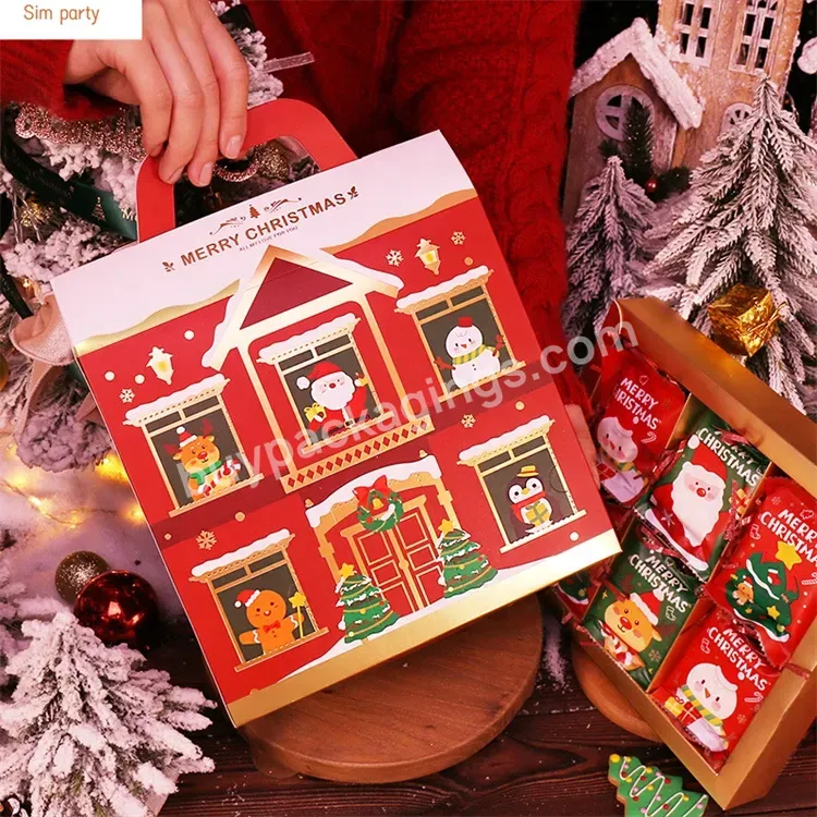 Sim-party Luxury 6 Biscuit Storage Handle Nougat Paper Boxes Christmas Cookie Gift Box Packaging